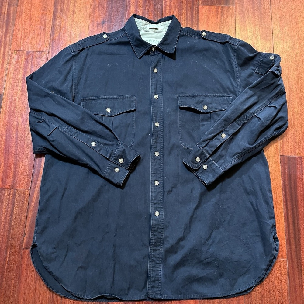 Vintage Orvis Shirt Mens XL Solid Black With Epauletes Button Down Field FADE 90